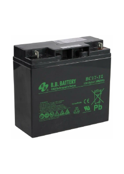 Батарея B.B. Battery серия BC, BC17-12, напряжение 12В, емкость 17Ач (разряд 20 часов), макс. ток разряда (5 сек.) 255А, макс. ток заряда 5.1A, свинцово-кислотная типа AGM, клеммы B1, ДxШxВ 181x76x166мм., вес 5.62кг., срок службы 5-7 лет/ B.B. Battery ser