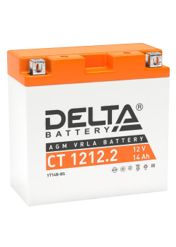 Аккумуляторная батарея для мото-техники/ DELTA серия  CT, CT 1212.2, напряжение 12В, емкость 12 Ач (разряд 10 часов 10.5 В), пусковой ток: 155А, полярность обратная ( - +),  тип AGM;Pb (свинцово-кислотный), клеммы: BN под болт,  ДxШxВ 151x71x146мм., вес  