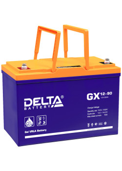 Батарея DELTA серия GX, GX 12-90, напряжение 12В, емкость 90Ач (разряд 10 часов),  макс. ток разряда (5 сек.) 800А, макс. ток заряда 18А, свинцово-кислотная типа GEL, клеммы под болт М6, ДxШxВ 306х169х210мм., вес 30кг., срок службы 15 лет./ Battery DELTA 