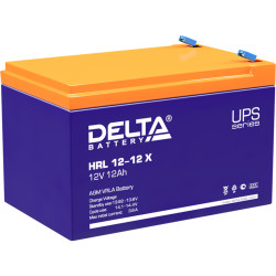 Battery DELTA series HRL-X, HRL 12-12 X, voltage 12V, capacity 12Ah (discharge 10 hours), max. discharge current (5 sec.) 160A, max. charge current 3.6A, lead-acid type AGM, terminals F2, LxWxH 151x98x95mm., weight 3.85kg., service life 12 years.