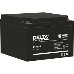Battery DELTA series DT, DT 1226, voltage 12V, capacity 26Ah (discharge 20 hours), max. discharge current (5 sec.) 390A, max. charge current 7.8A, lead-acid type AGM, terminals for nut and bolt M6, LxWxH 175x166x125mm., weight 8kg., service life 5 years.