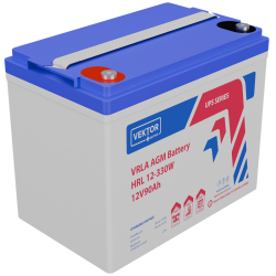 Батарея Vektor Battery серия HRL, HRL 12-330W, напряжение 12В, емкость 90 Ач (разряд 10 часов), макс. ток разряда (5 сек.) 900 А, макс. ток заряда 27 А, свинцово-кислотная типа AGM, клеммы М6, ДxШxВ 260x168x212мм., вес 25 кг., срок службы 12 лет