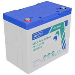 Батарея Vektor Battery серия GPL (S), GPL 12-55S, напряжение 12В, емкость 55,6 Ач (разряд 10 часов), макс. ток разряда (5 сек.) 550А, макс. ток заряда 16,5 А, свинцово-кислотная типа AGM, клеммы M6, ДxШxВ 230x140x207мм., вес 16,3 кг., срок службы 12 лет