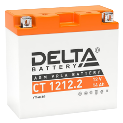 Аккумуляторная батарея для мото-техники/ DELTA серия  CT, CT 1212.2, напряжение 12В, емкость 12 Ач (разряд 10 часов 10.5 В), пусковой ток: 155А, полярность обратная ( - +),  тип AGM;Pb (свинцово-кислотный), клеммы: BN под болт,  ДxШxВ 151x71x146мм., вес  