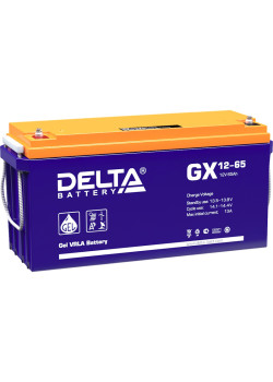 Батарея DELTA серия GX, GX 12-65, напряжение 12В, емкость 65Ач (разряд 20 часов),  макс. ток разряда (5 сек.) 650А, макс. ток заряда 12.86А, свинцово-кислотная типа GEL, клеммы под болт М6, ДxШxВ 350х167х179мм., вес 23.4кг., срок службы 15 лет./ Battery D