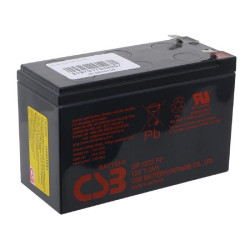 Батарея CSB серия GP, GP1272 F2, напряжение 12В, емкость 7.2Ач (разряд 20 часов), макс. ток разряда (5 сек.) 130А, ток короткого замыкания 304А, макс. ток заряда 2.8A, свинцово-кислотная типа AGM, клеммы F2, ДxШxВ 150.9x64.8x98.6мм., вес 2.4кг., срок служ