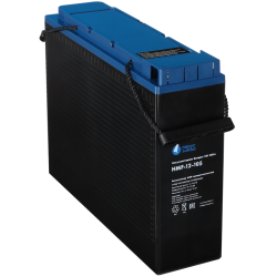 Battery Parus Electro, specialized series HMF-12-105, voltage 12V, capacity 105Ah (discharge 10 hours), max. discharge current (5sec) 900A, max. charge current 31.5A, lead-acid AGM type, M8 bolt terminals, LxWxH 395x110x286mm., total height with terminals