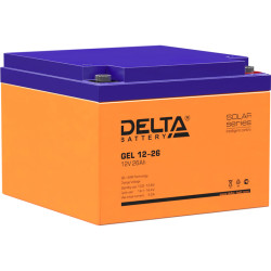 Батарея Vektor Battery серия GEL, GEL 12-26, напряжение 12В, емкость 25,6 Ач (разряд 10 часов), макс. ток разряда (5 сек.) 270А, макс. ток заряда 5,2 А, свинцово-кислотная типа GEL, клеммы M5, ДxШxВ 166x175x125мм., вес 7,7 кг., срок службы 13 лет
