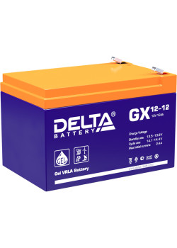 Батарея DELTA серия GX, GX 12-12, напряжение 12В, емкость 12Ач (разряд 20 часов),  макс. ток разряда (5 сек.) 180А, макс. ток заряда 2.3А, свинцово-кислотная типа GEL, клеммы F2, ДxШxВ 151х98х95мм., вес 3.67кг., срок службы 15 лет./ Battery DELTA series G