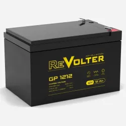 Батарея REVOLTER серия GP, REVOLTER GP 1212, напряжение 12В, емкость 14Ач (разряд 20 часов),  макс. ток разряда (5 сек.) 180А, макс. ток заряда 3.6А, свинцово-кислотная типа AGM, клеммы F2, ДxШxВ 151х98х95мм., вес 4.02 кг., срок службы 7 лет.