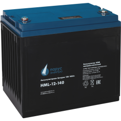 Battery Parus Electro, professional series HML-12-140, voltage 12V, capacity 140Ah (discharge 10 hours), max. discharge current (5sec) 950A, max. charge current 40.2A, lead-acid AGM type, M8 bolt terminals, LxWxH 341x173x283mm., total height with terminal