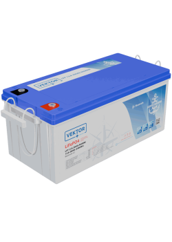 Батарея Vektor Energy серия LFP MARINE, LFP 12.8-200, напряжение 12.8В, емкость 200 Ач, макс. ток разряда 200А, макс. ток заряда 20 А, литий-ионная аккуумуляторная батарея, клеммы M8, ДxШxВ 522*240*223 мм., вес 22 кг., срок службы 15 лет