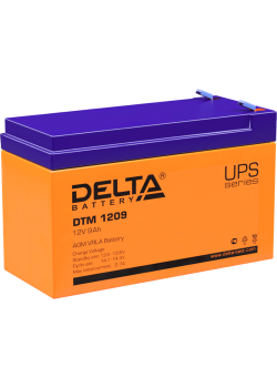 Battery DELTA series DTM, DTM 1209, voltage 12V, capacity 9Ah (discharge 20 hours), max. discharge current (5 sec.) 105A, max. charge current 2.55A, lead-acid type AGM, terminals F2, LxWxH 151x65x94mm., weight 2.65kg., service life 6 years.