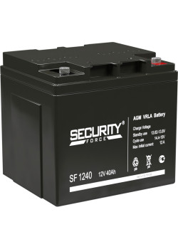 Батарея SECURITY FORCE серия SF, SF 1240, напряжение 12В, емкость 2.8Ач (разряд 20 часов),  макс. ток разряда (5 сек.) 48А, макс. ток заряда 12А, свинцово-кислотная типа AGM, клеммы под гайку и болт M6, ДxШxВ 197х165х170мм., вес кг., срок службы 3-5 лет./