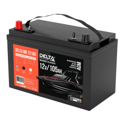 Аккумуляторная батарея для водного транспорта/ DELTA серия  MR, MR 12105, напряжение 12В, емкость 105 Ач (разряд 20 часов; 10.5В), пусковой ток: 940А, полярность прямая ( + -),  тип AGM;Pb (свинцово-кислотный), клеммы: Конус,  ДxШxВ 330x172x236мм., вес  3