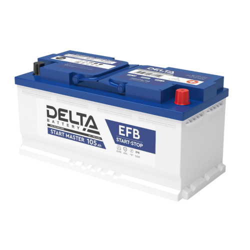 Аккумуляторная батарея для автомобилей/ DELTA серия  START MASTER, DELTA START MASTER 105 Ah EFB, напряжение 12В, емкость 105 Ач (разряд 20 часов; 10.5В), пусковой ток: 950А, полярность обратная ( - +),  тип EFB;Pb (свинцово-кислотный), клеммы: Конус,  Дx