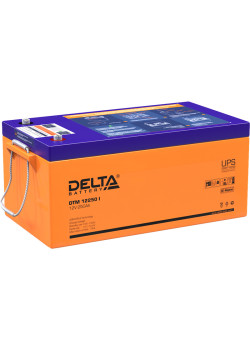 Батарея DELTA серия DTM I, DTM 12250 I, напряжение 12В, емкость 250Ач (разряд 10 часов),  макс. ток разряда (5 сек.) 1250А, макс. ток заряда 75А, свинцово-кислотная типа AGM, клеммы под болт М8, ДxШxВ 520х269х222мм., вес 73кг., LCD, срок службы 10-12 лет.