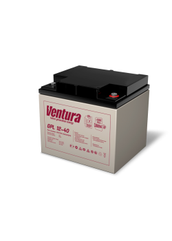 Батарея Ventura серия GPL, GPL12-40, напряжение  12B, емкость 40Ач (разряд 20 часов), макс. ток заряда 12А,  свинцово-кислотная типа AGM,  клеммы  F6, ДШВ  197х163х170мм, вес 13.5кг/ Ventura battery GPL series, GPL12-40, voltage 12V, capacity 40Ah (discha
