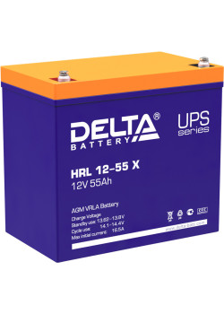 Батарея DELTA серия HRL-X, HRL 12-55 X, напряжение 12В, емкость 55Ач (разряд 10 часов),  макс. ток разряда (5 сек.) 550А, макс. ток заряда 16.5А, свинцово-кислотная типа AGM, клеммы под болт М6, ДxШxВ 229х138х208мм., вес 18.2кг., срок службы 12 лет./ Batt