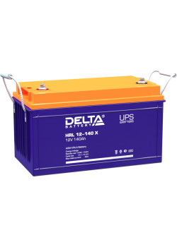 Батарея DELTA серия HRL-X, HRL 12-140 X, напряжение 12В, емкость 140Ач (разряд 10 часов),  макс. ток разряда (5 сек.) 950А, макс. ток заряда 42А, свинцово-кислотная типа AGM, клеммы под болт М8, ДxШxВ 341х173х283мм., вес 40кг., срок службы 12 лет.