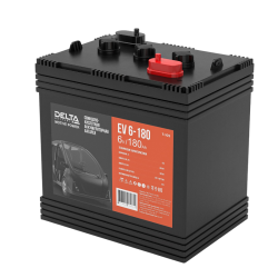 Тяговая аккумуляторная батарея для электротранспорта/ DELTA серия  EV, EV 6-180, напряжение 6В, емкость 180 Ач (разряд 5 часов; 1,75В/эл), Максимальный ток заряда 27А, полярность диагональная,  тип WET;Pb (свинцово-кислотный), клеммы: болт/конус,  ДxШxВ 2