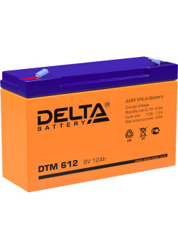 Батарея DELTA серия DTM, DTM 612, напряжение 6В, емкость 12Ач (разряд 20 часов),  макс. ток разряда (5 сек.) 150А, макс. ток заряда 3.45А, свинцово-кислотная типа AGM, клеммы F1, ДxШxВ 151х50х94мм., вес 1.7кг., срок службы 6 лет./ Battery DELTA series DTM