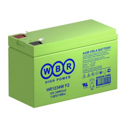 Батарея B.B. Battery серия HR, HR1234W, напряжение 12В, емкость 9Ач (разряд 20 часов), емкость 7Ач (разряд 10 часов), макс. ток разряда (5 сек.) 105А, макс. ток заряда 2.1A, свинцово-кислотная типа AGM, клеммы Т2, ДxШxВ 151x65x100мм., вес 2.5кг., срок слу
