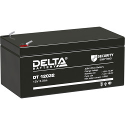 Battery DELTA series DT, DT 12032, voltage 12V, capacity 3.3Ah (discharge 20 hours), max. discharge current (5 sec.) 54A, max. charge current 0.96A, lead-acid type AGM, terminals F1, LxWxH 134x67x61mm., weight 1.35kg., service life 5 years.