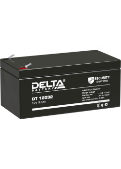 Батарея DELTA серия DT, DT 12032, напряжение 12В, емкость 3.3Ач (разряд 20 часов),  макс. ток разряда (5 сек.) 54А, макс. ток заряда 0.96А, свинцово-кислотная типа AGM, клеммы F1, ДxШxВ 134х67х61мм., вес 1.35кг., срок службы 5 лет./ Battery DELTA series D