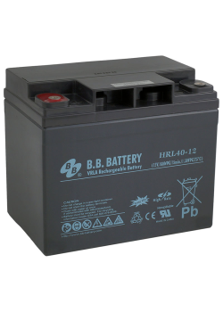 Батарея B.B. Battery серия HRL, HRL40-12S, напряжение 12В, емкость 40Ач (разряд 20 часов), емкость 38Ач (разряд 10 часов), макс. ток разряда (5 сек.) 495А, макс. ток заряда 11.4A, свинцово-кислотная типа AGM, клеммы B7, ДxШxВ 195x129x155мм., вес 12.1кг., 