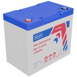 Батарея Vektor Battery серия HRL, HRL 12-205W, напряжение 12В, емкость 60 Ач (разряд 10 часов), макс. ток разряда (5 сек.) 600 А, макс. ток заряда 18 А, свинцово-кислотная типа AGM, клеммы М6, ДxШxВ 230x140x207мм., вес 18 кг., срок службы 12 лет