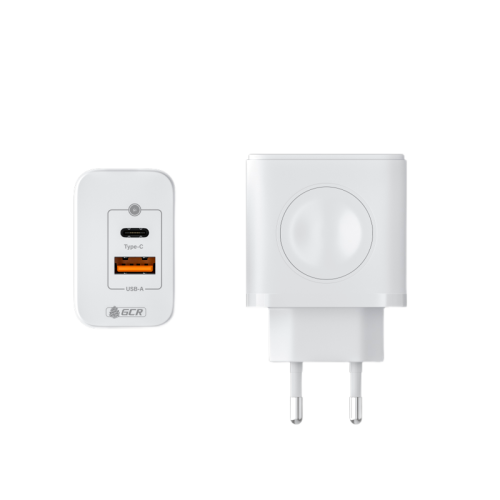 GCR PRO Сетевое зарядное устройство 3в1, GaN Tech USB QC 3.0 + Type-C PD 20W + магнитная зарядка для Apple Watch, белый, GCR-56576
