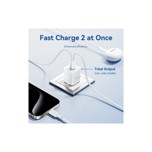 Набор для зарядки Vention з/у GaN 30W 2 порта USB (C + A) и кабель USB-C 3А Белый, шт.