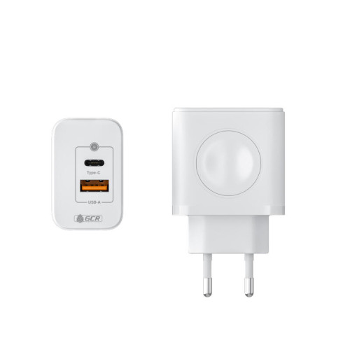 GCR PRO Сетевое зарядное устройство 3в1, GaN Tech USB QC 3.0 + Type-C PD 20W + магнитная зарядка для Apple Watch, белый, GCR-56576