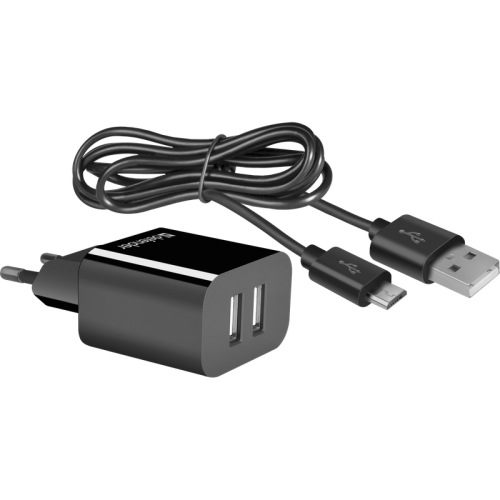 Defender Сетевой адаптер UPC-21 2xUSB,5V/2.1А кабель microUSB