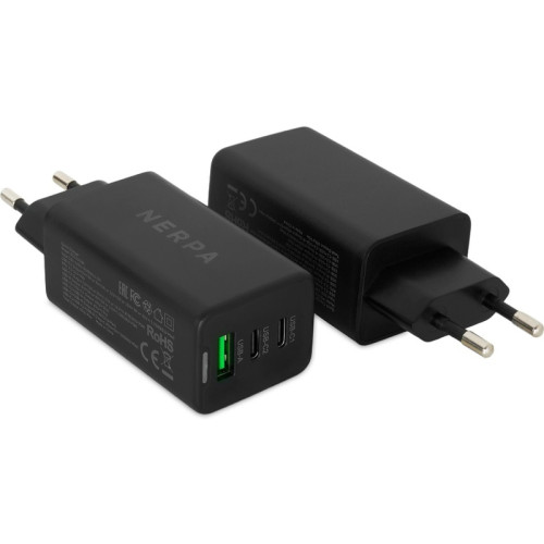 Сетевое зарядное устройство 220В/ Зарядное устройство NERPA PD333CBX 65W GaN PD+QC3.0, 2xUSB-C, 1xUSB-A, USB-C - USB-C 100W cable 1.5m black, EU plug, BOX Сетевое зарядное устройство 220В/ Зарядное устройство NERPA PD333CBX 65W GaN PD+QC3.0, 2xUSB-C, 1xUSB-A, USB-C - USB-C 100W cable 1.5m black, EU plug, BOX