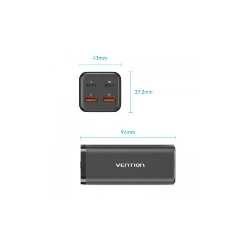 Сетевое зарядное устройство Vention на 4 порта GaN 100W USB (C+C+A+A) Чёрный, шт. Сетевое зарядное устройство Vention на 4 порта GaN 100W USB (C+C+A+A) Чёрный, шт.