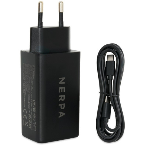 Сетевое зарядное устройство 220В/ Зарядное устройство NERPA PD333CBX 65W GaN PD+QC3.0, 2xUSB-C, 1xUSB-A, USB-C - USB-C 100W cable 1.5m black, EU plug, BOX Сетевое зарядное устройство 220В/ Зарядное устройство NERPA PD333CBX 65W GaN PD+QC3.0, 2xUSB-C, 1xUSB-A, USB-C - USB-C 100W cable 1.5m black, EU plug, BOX