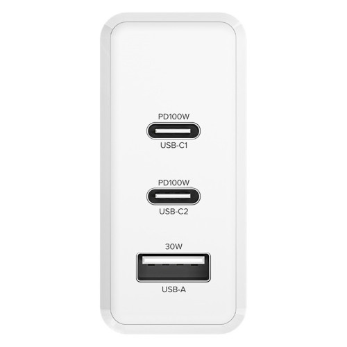 GCR Сетевое зарядное устройство 100W, 1 USB + 2 TypeC, GaN Tech Quick Charger, PD 3.0, белый