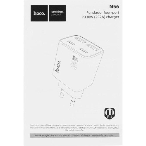 Сетевое зар./устр. Hoco N56 Fundador 30W 3A (PD) 2xUSB/USB type-C универсальное белый (32508)