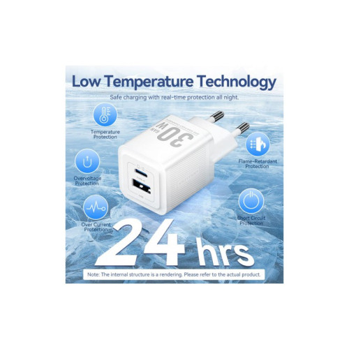 Набор для зарядки Vention з/у GaN 30W 2 порта USB (C + A) и кабель USB-C 3А Чёрный, шт.