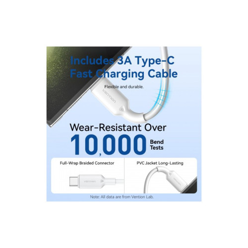 Набор для зарядки Vention з/у GaN 30W 2 порта USB (C + A) и кабель USB-C 3А Белый, шт.