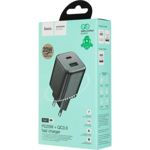Сетевое зар./устр. Hoco N41 Almighty Black 20W 3A+2.22A+2A+1.67A+1.5A (PD+QC+AFC) USB/USB Type-C универсальное черный