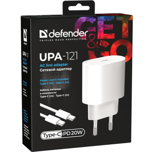 Defender Сетевой адаптер UPA-121 20W, USB C,кабель Type-C,белый