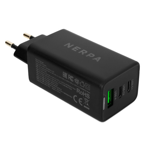 Сетевое зарядное устройство 220В/ Зарядное устройство NERPA PD333CBX 65W GaN PD+QC3.0, 2xUSB-C, 1xUSB-A, USB-C - USB-C 100W cable 1.5m black, EU plug, BOX Сетевое зарядное устройство 220В/ Зарядное устройство NERPA PD333CBX 65W GaN PD+QC3.0, 2xUSB-C, 1xUSB-A, USB-C - USB-C 100W cable 1.5m black, EU plug, BOX