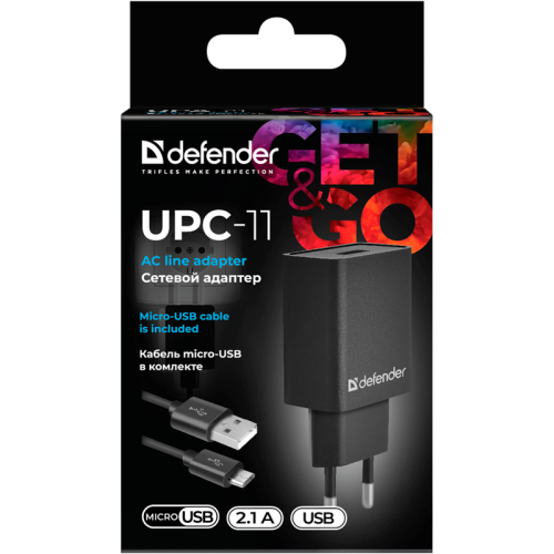 Defender Сетевой адаптер UPC-11 1xUSB,5V/2.1А,кабель micro-USB Defender Сетевой адаптер UPC-11 1xUSB,5V/2.1А,кабель micro-USB