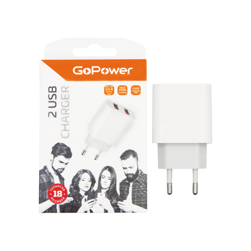 Сетевое З/У GoPower GP2U 2USB 2.4A 12W белый (1/108)