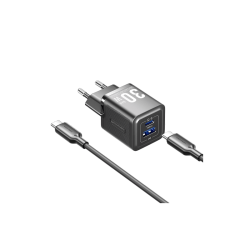Набор для зарядки Vention з/у GaN 30W 2 порта USB (C + A) и кабель USB-C 3А Чёрный, шт.