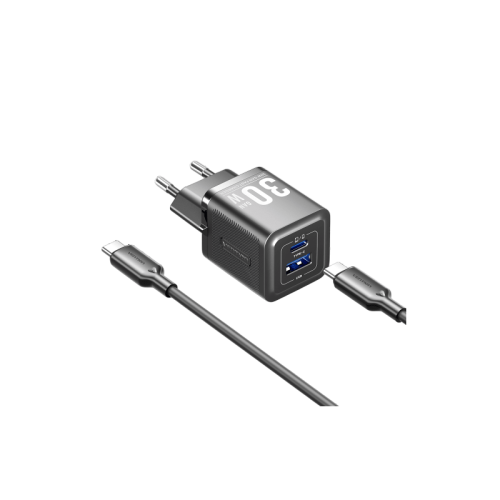 Набор для зарядки Vention з/у GaN 30W 2 порта USB (C + A) и кабель USB-C 3А Чёрный, шт.
