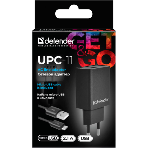 Defender Сетевой адаптер UPC-11 1xUSB,5V/2.1А,кабель micro-USB